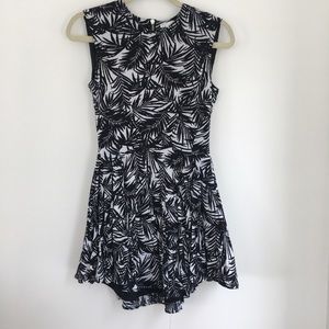 H&M hm white black tropical palm mini dress skater
